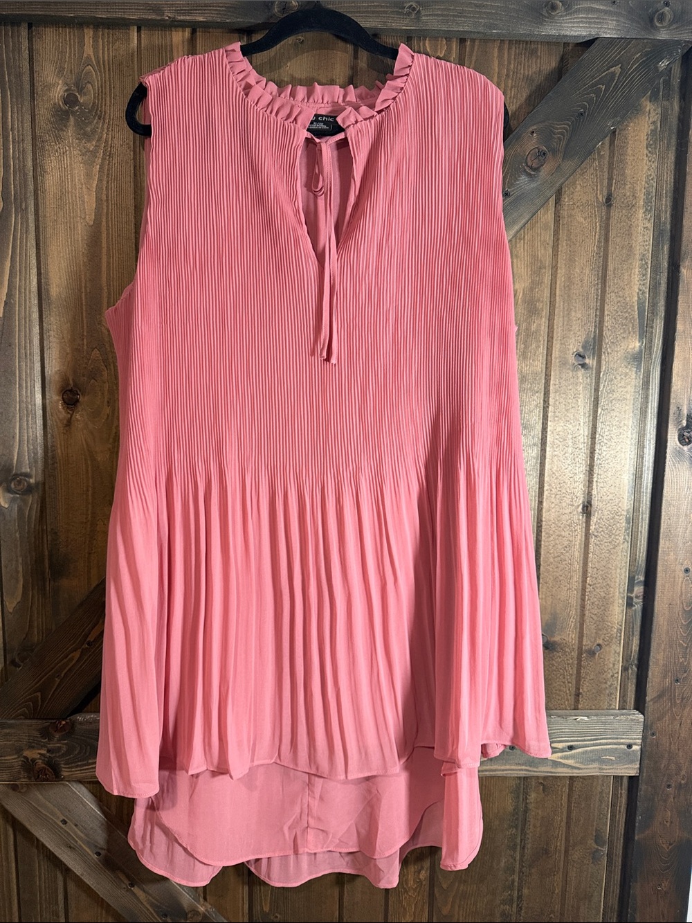 City Chic Coral Pink Pleated Tie-Neck Tunic